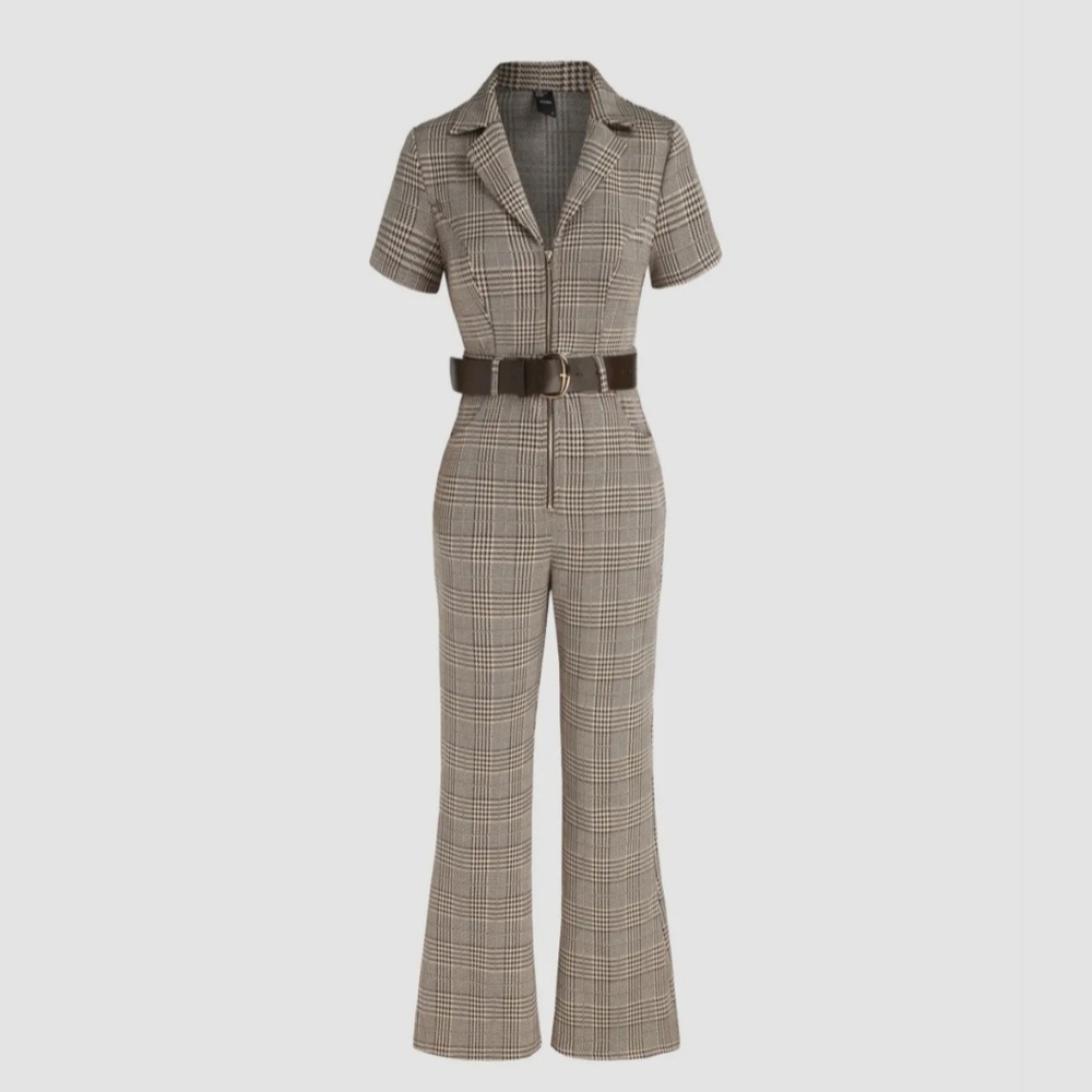 CIDER Houndstooth Zipper Jumpsuit with Belt NWT
